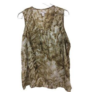 Coldwater Creek Womens Sleeveless Tunic Top Size 1X Olive Green Abstract Blouse